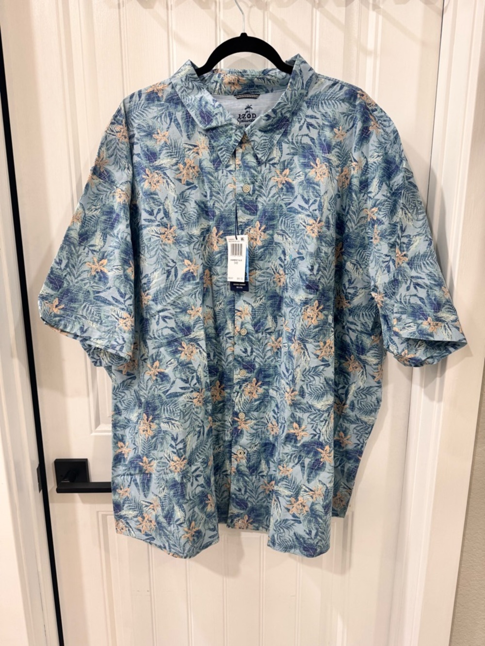 NWT IZOD 100% Cotton Light Blue Tropical Short-Sleeve Button-Down Shirt-5XB